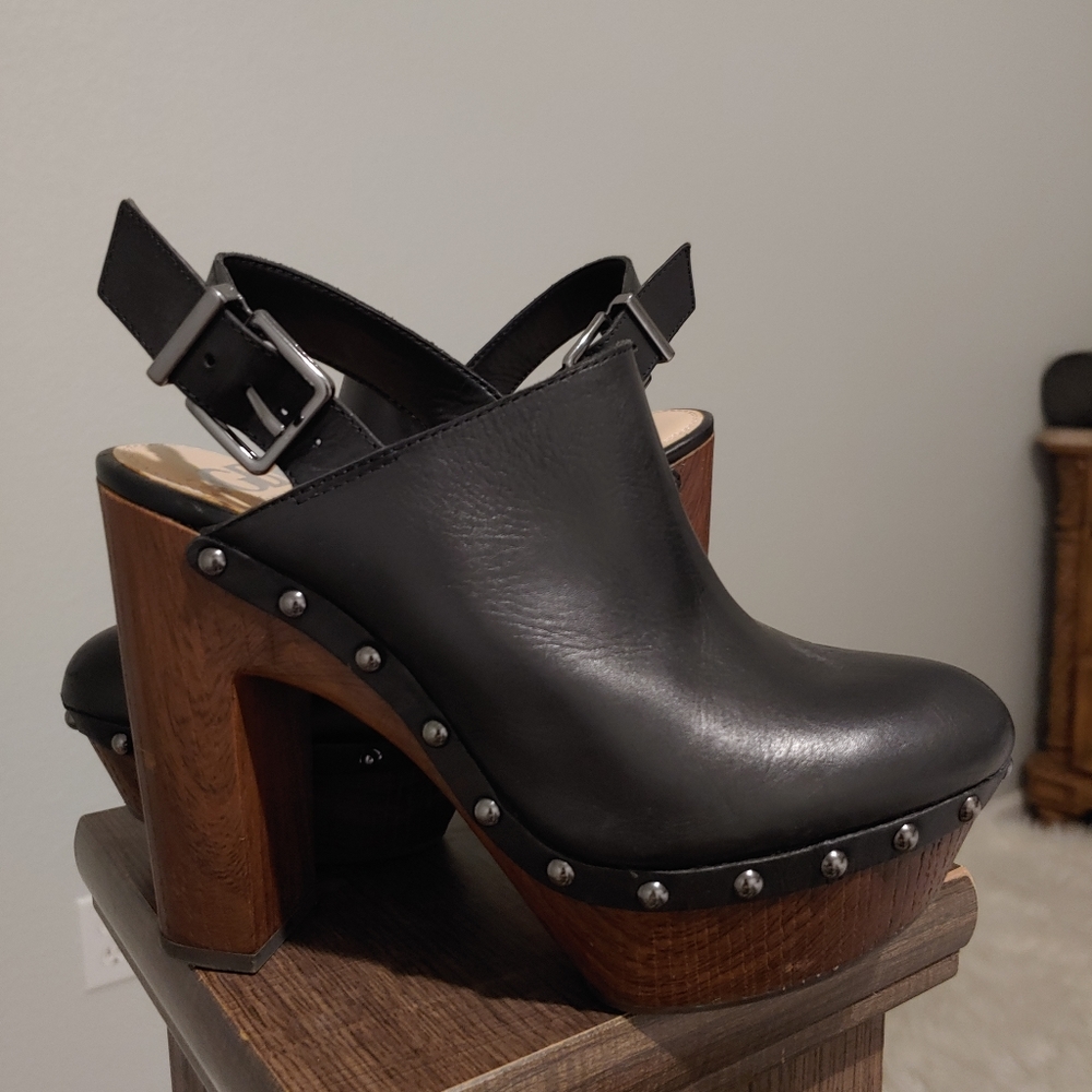 Black Leather Clogs